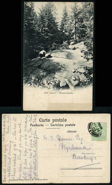 Switzerland UK 1907 Old Postcard LUCERNE Glacier Garden