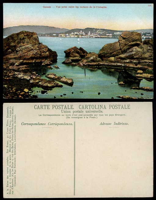 France Old Postcard CANNES Croisette Rocks Sailing Boat
