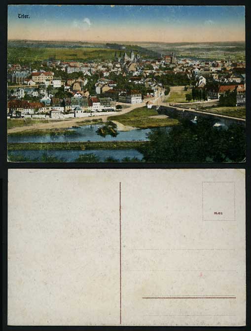 Germany Old Postcard TRIER Panoramic View River Bridge