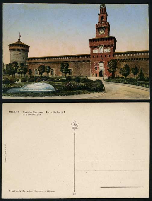 Italy Old Postcard MILAN Fountain - Castello Sforzesco