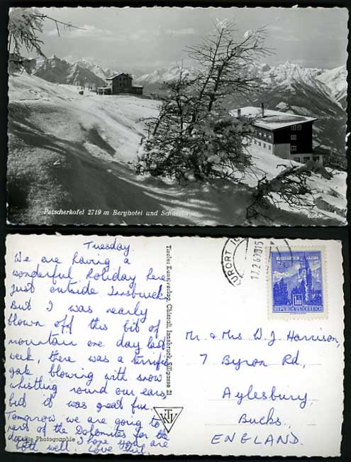 Austria 1960 Old Photo Postcard HOTEL & SNOWY MOUNTAINS