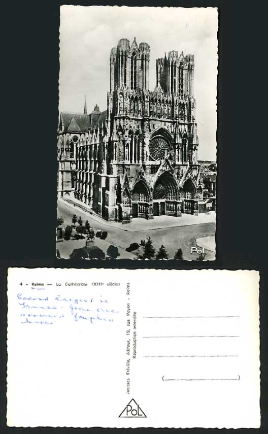 France Old POL Real Photo Postcard REIMS CATHEDRAL No.4