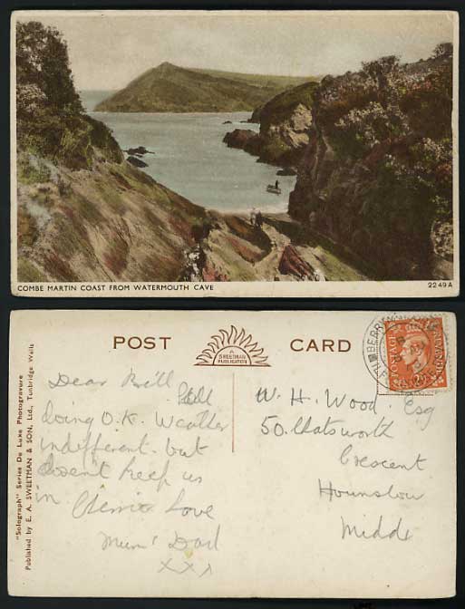 Devon 1948 Postcard COMBE MARTIN COAST Watermouth Cave