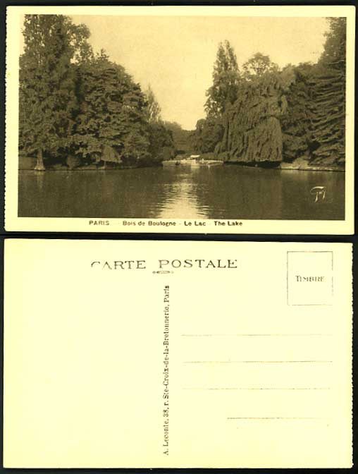 France Very Old Postcard PARIS LAKE Bois de Boulogne