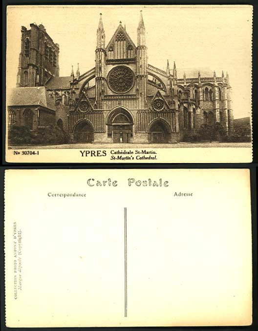 Belgium Old B/W  Postcard YPRES St-Martin's Cathedral