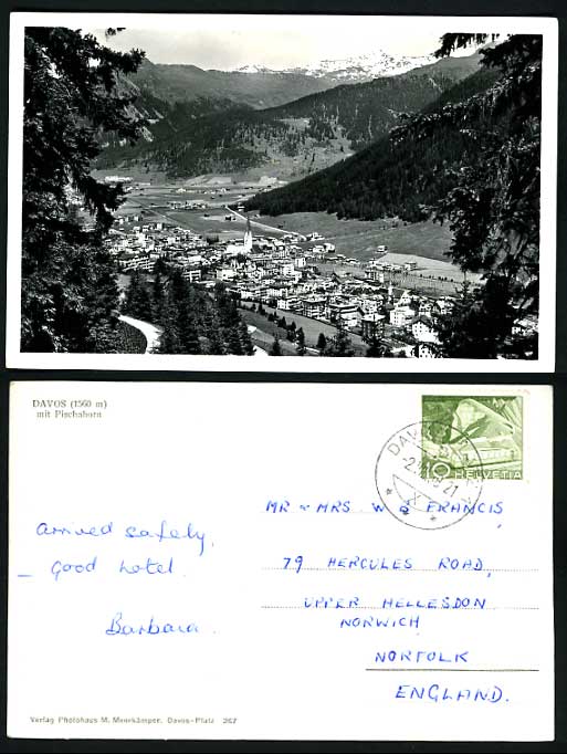 Switzerland 1958 PPC DAVOS Pischahorn Mountain Village