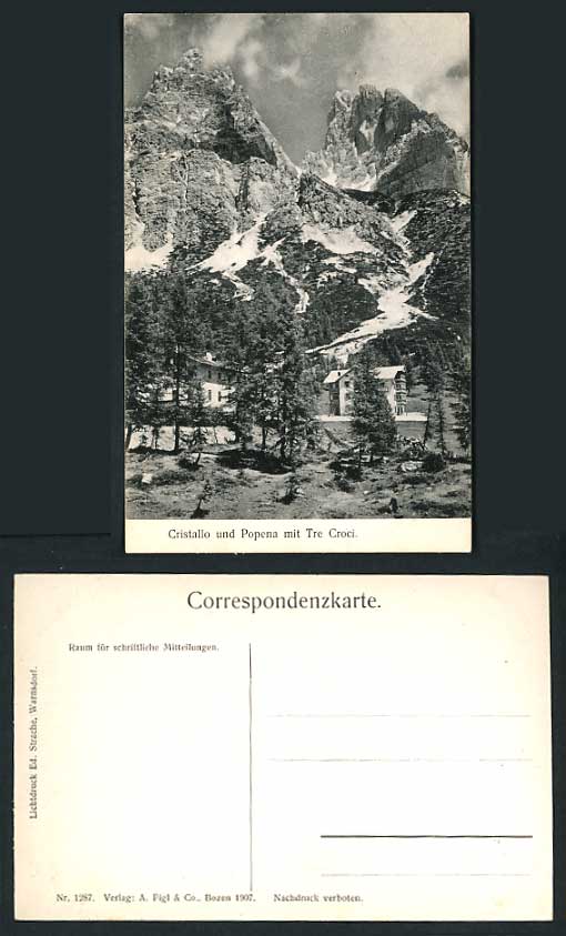 Italy Dolomites Old Postcard CRISTALLO Popena Tre Croci