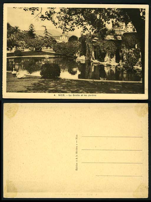 France Old Postcard NICE La Grotte et les Jardins Swans