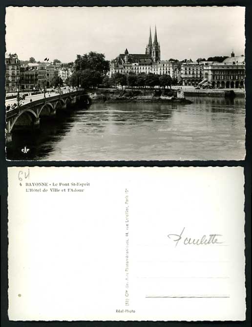 BAYONNE Old Postcard - Pont St-Esprit Hotel Ville Adour