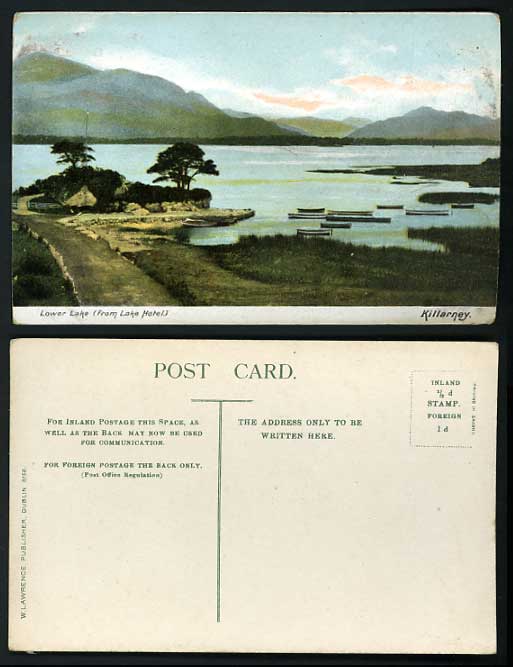 Ireland Old Tinted Postcard Killarney Boats Lower Lake