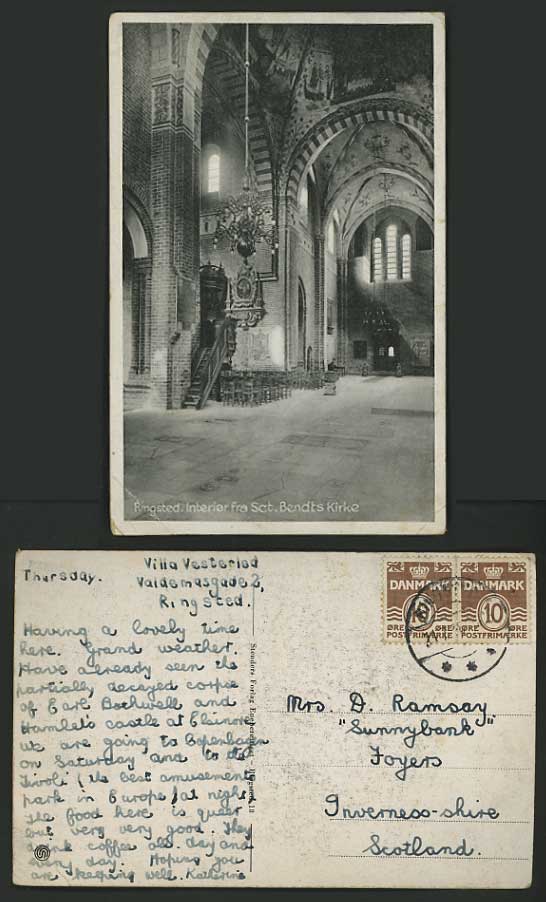 Denmark Old Postcard RINGSTED Interior Sct Bendts Kirke