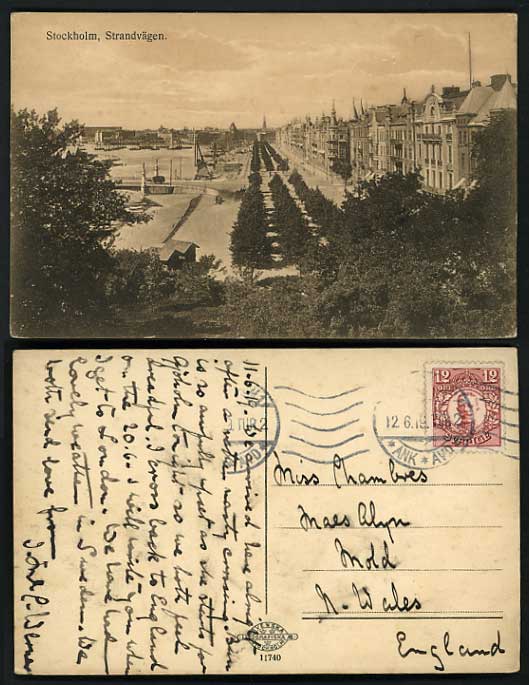 Sweden 1919 Old Postcard STOCKHOLM Strandvagen SEASIDE