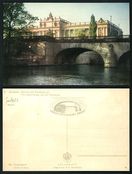 Sweden Old Postcard STOCKHOLM North Bridge & Parliament