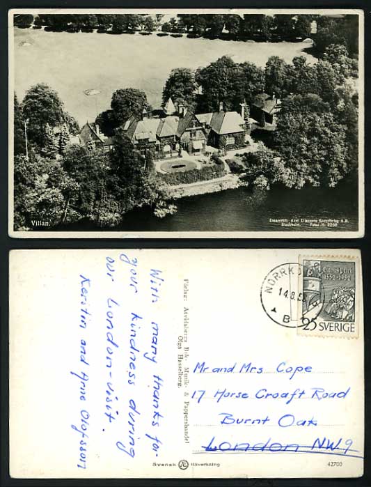 Sweden 1952 Old Photo Postcard VILLAN Aerial View RIVER