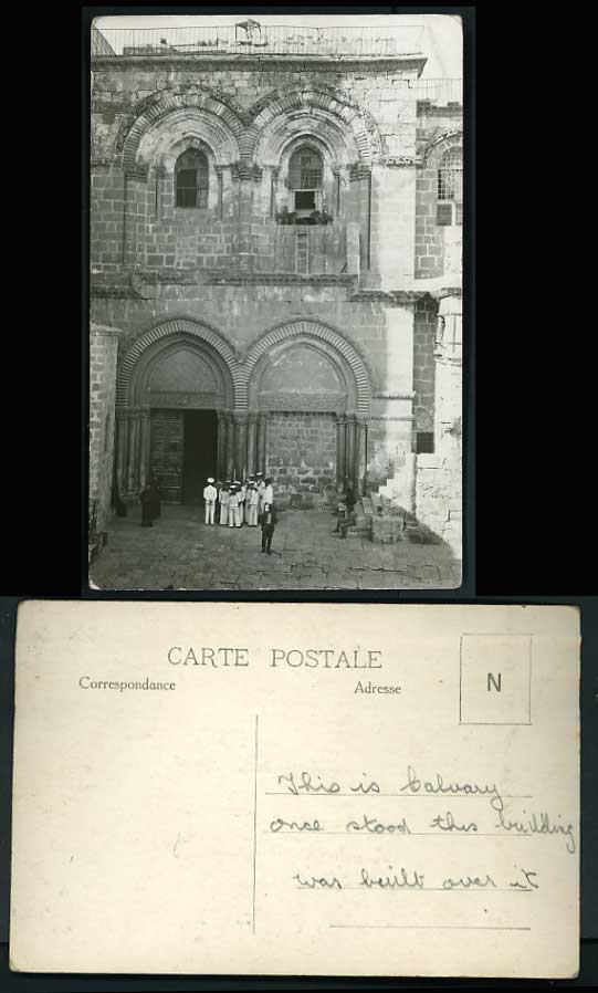 Israel Old Postcard SAILORS AT GATE OF CHURCH / TEMPLE