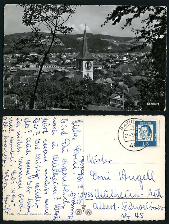 Switzerland 1964 Old Photo Postcard OBERBURG Church
