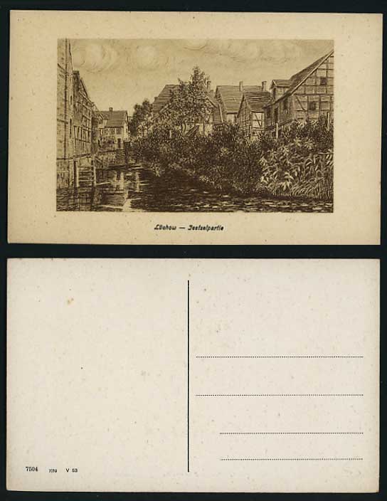 Germany Old Postcard Sketch LUECHOW River Jeetzel