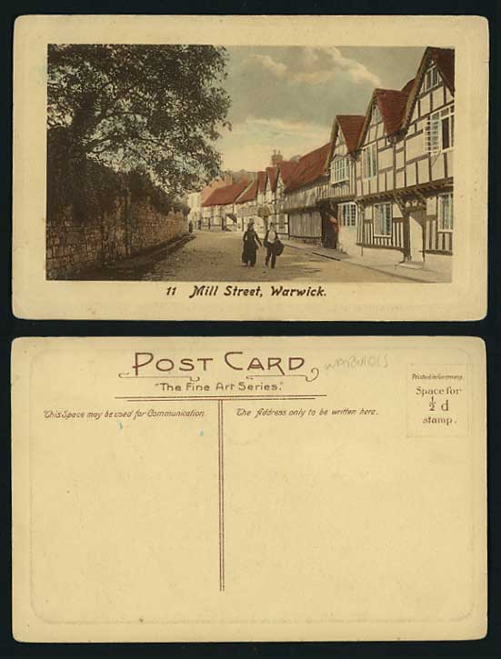 England Old Hand tinted Postcard - WARWICK MILL STREET