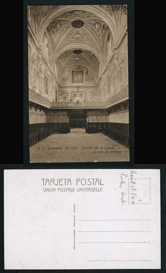 Spain 1922 Postcard Iglesia Cartuja Coro Monjes GRANADA