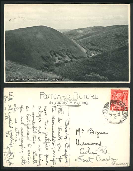 Devon Old Judges Postcard Mountain Teign Gorge DARTMEET