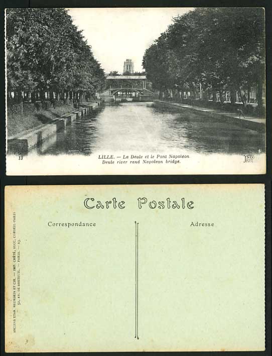 France Old Postcard LILLE Deule River & Napoleon bridge