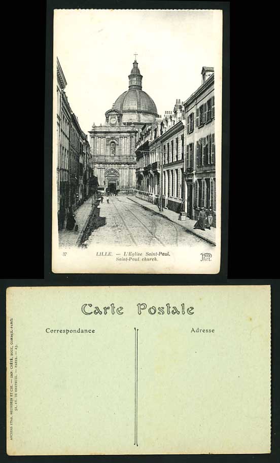 France Old Postcard LILLE Saint-Paul Church Horse Cart