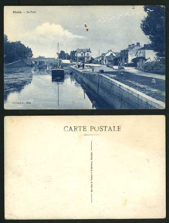 France Old Postcard BLAIN The Port RIVER Bridge & BOAT
