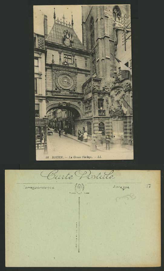 France Old L.L. Postcard Clock ROUEN La Grosse Horloge