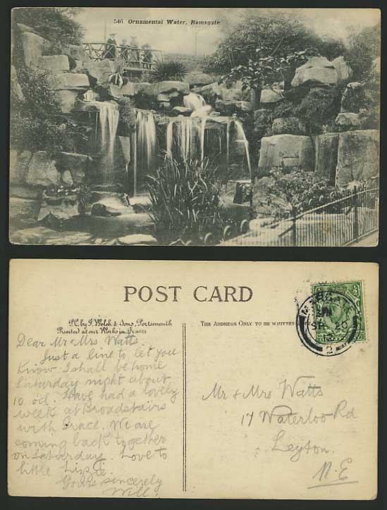 Kent 1912 KGV Old Postcard - RAMSGATE Ornamental Water