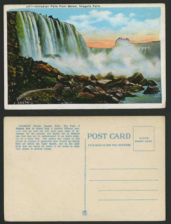 Canada Old Postcard Canadian Falls from below - Rocks