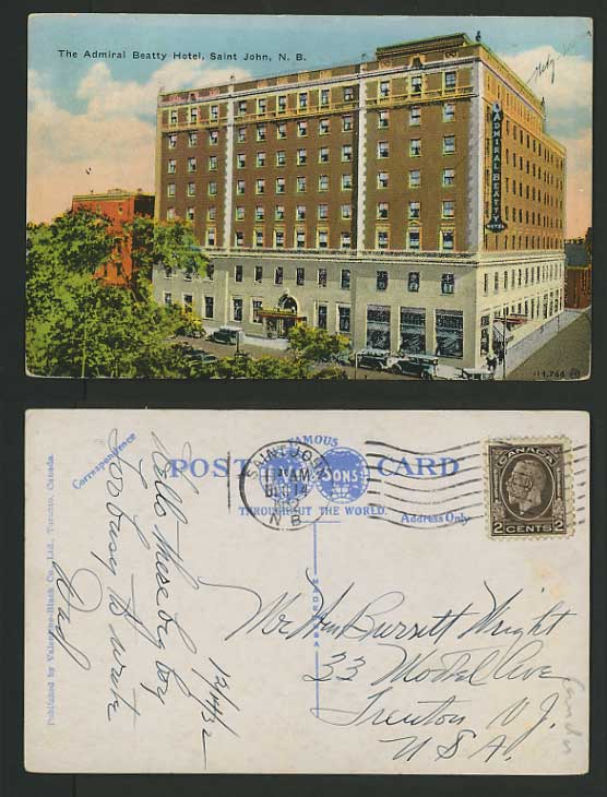 Canada 1932 Old Postcard Admiral Beatty HOTEL St. John