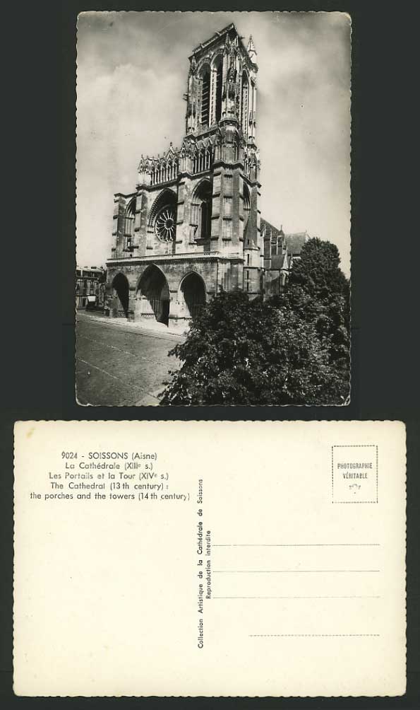 France Aisne Old Real Photo Postcard SOISSONS Cathedral