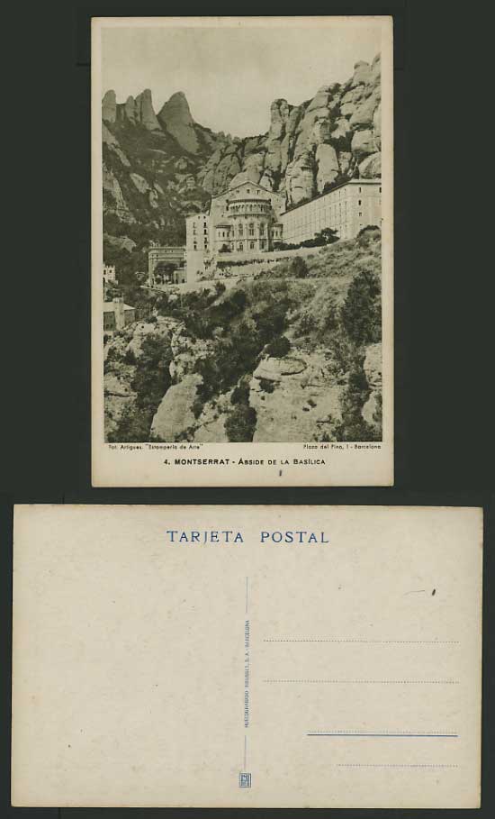 Spain Montserrat Old Postcard Abside de la Basilica Peak Rocks Mountains Spanish