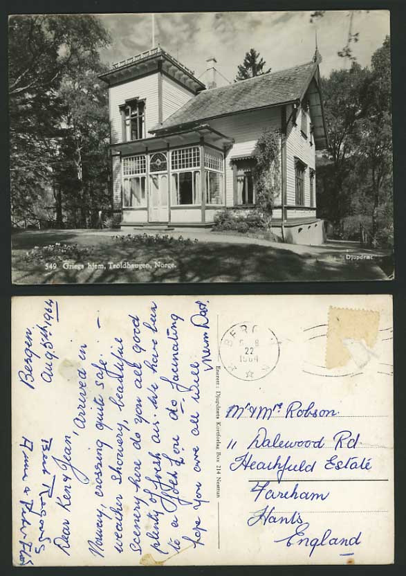 Norway 1964 Postcard Edvard Grieg's House TROLDHAUGEN