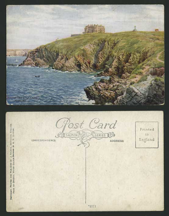 A.R. Quinton Old Postcard NEWQUAY Beacon Cove Tea Caves