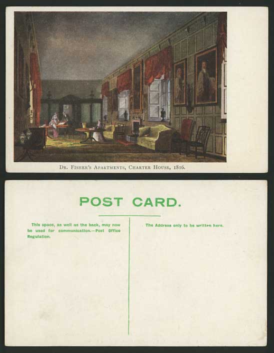 ART Old Postcard Dr Fisher's Apartments CHARTER HOUSE 1816 British Museum London