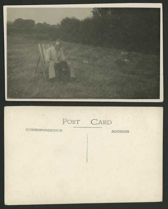 Old Real Photo Photograph Postcard MAN SITTING on Chair