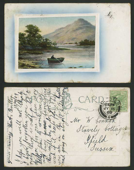 Chester Old Postcard 1909 ROWING BOAT on LAKE, MOUNTAIN