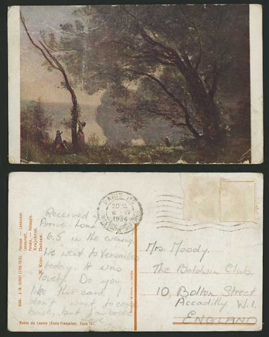 1934 Old ART Postcard LOUVRE MUSEUM Landscape by COROT