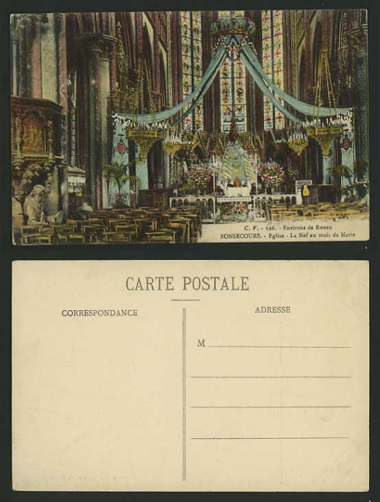France Normandy Old Postcard BONSECOURS Church Interior