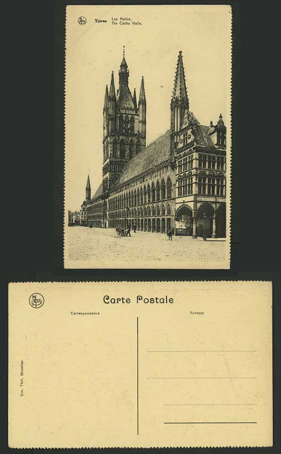 Belgium Old Postcard - YPRES - Cart / The Cloths Halls