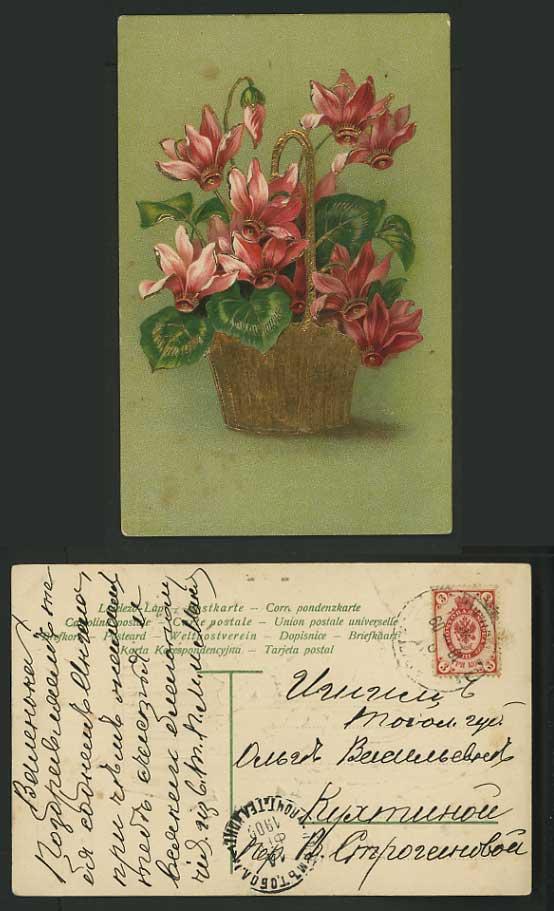 Flowers 1909 Postcard RED FLOWERS IN GOLDEN BASKET