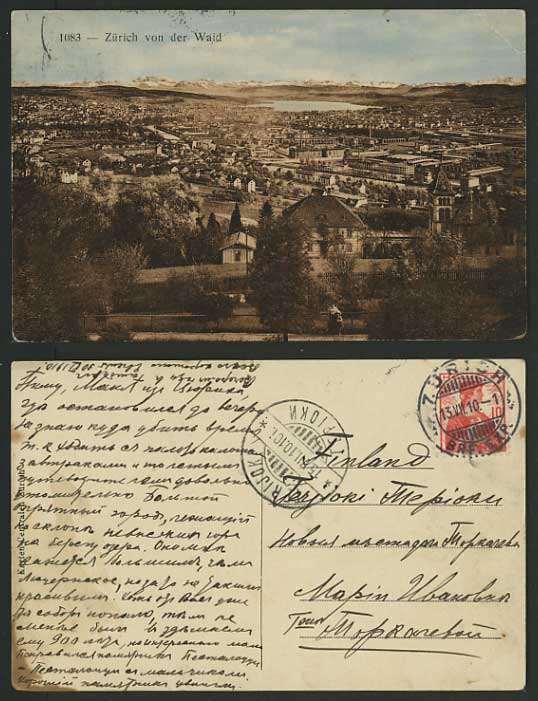 Switzerland 1910 Postcard ZUERICH VON DER WAID Panorama