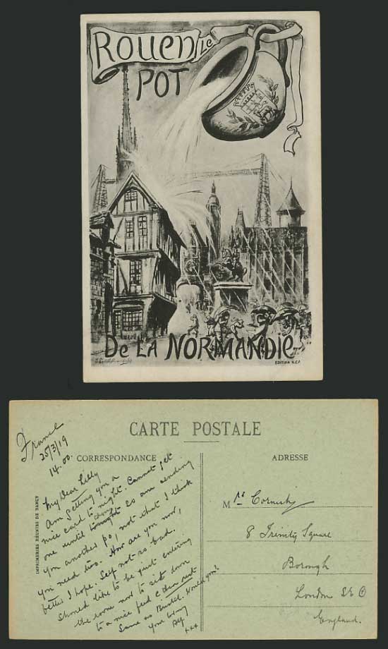 France 1919 Old Postcard ROUEN - le Pot de la NORMANDY