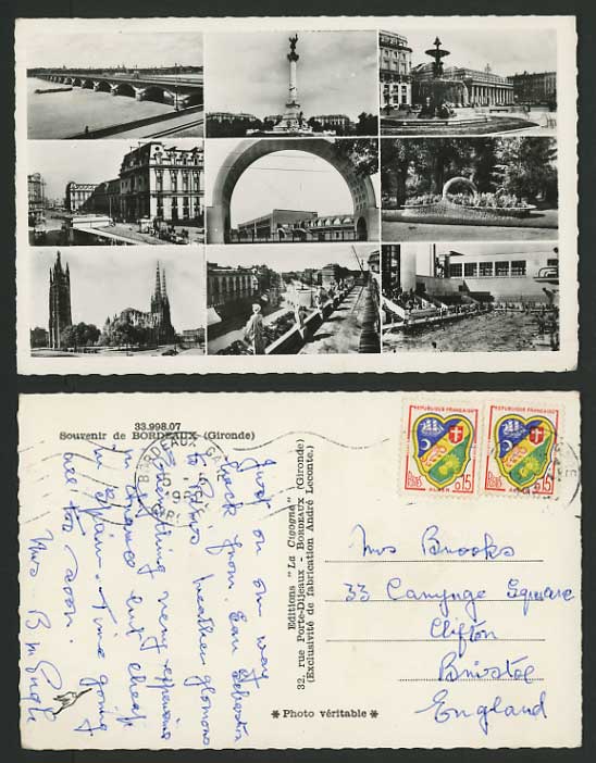 France 1968 Multiview Postcard Gironde BORDEAUX Bridge