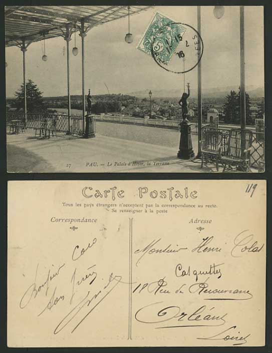 France 1906 Old Postcard PAU Palais d'Hiver la Terrasse