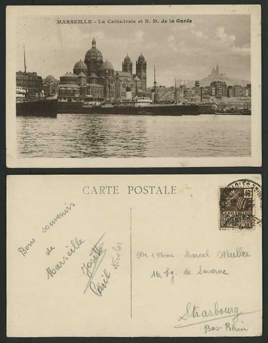 France c1931 Old Postcard MARSEILLE CATHEDRAL - SHIPS
