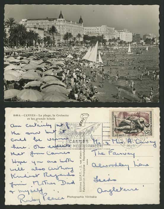 France 1954 Old Postcard CANNES Beach Bathing Children