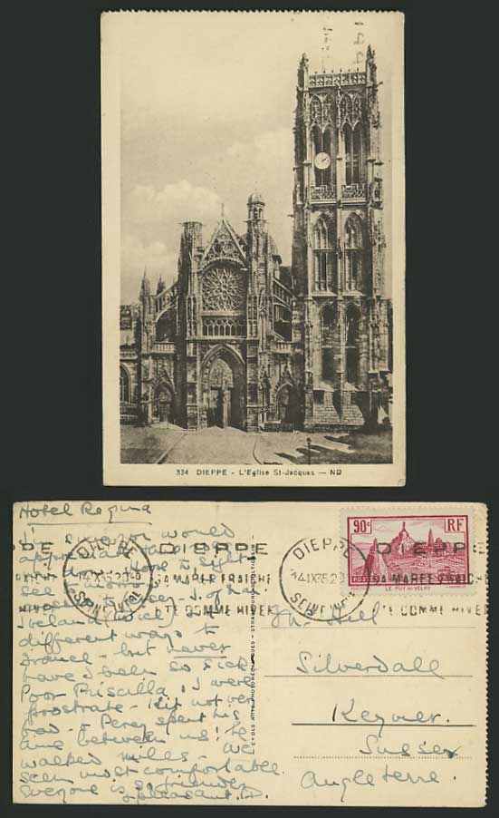 France 90c 1935 Old Postcard - DIEPPE Church St-Jacques