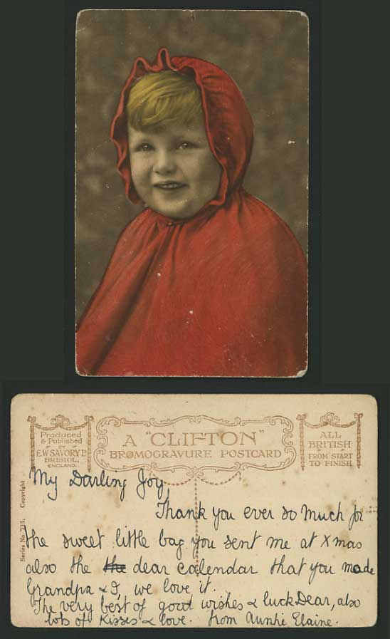 Children Old Clifton Postcard LITTLE GIRL IN RED DRESS